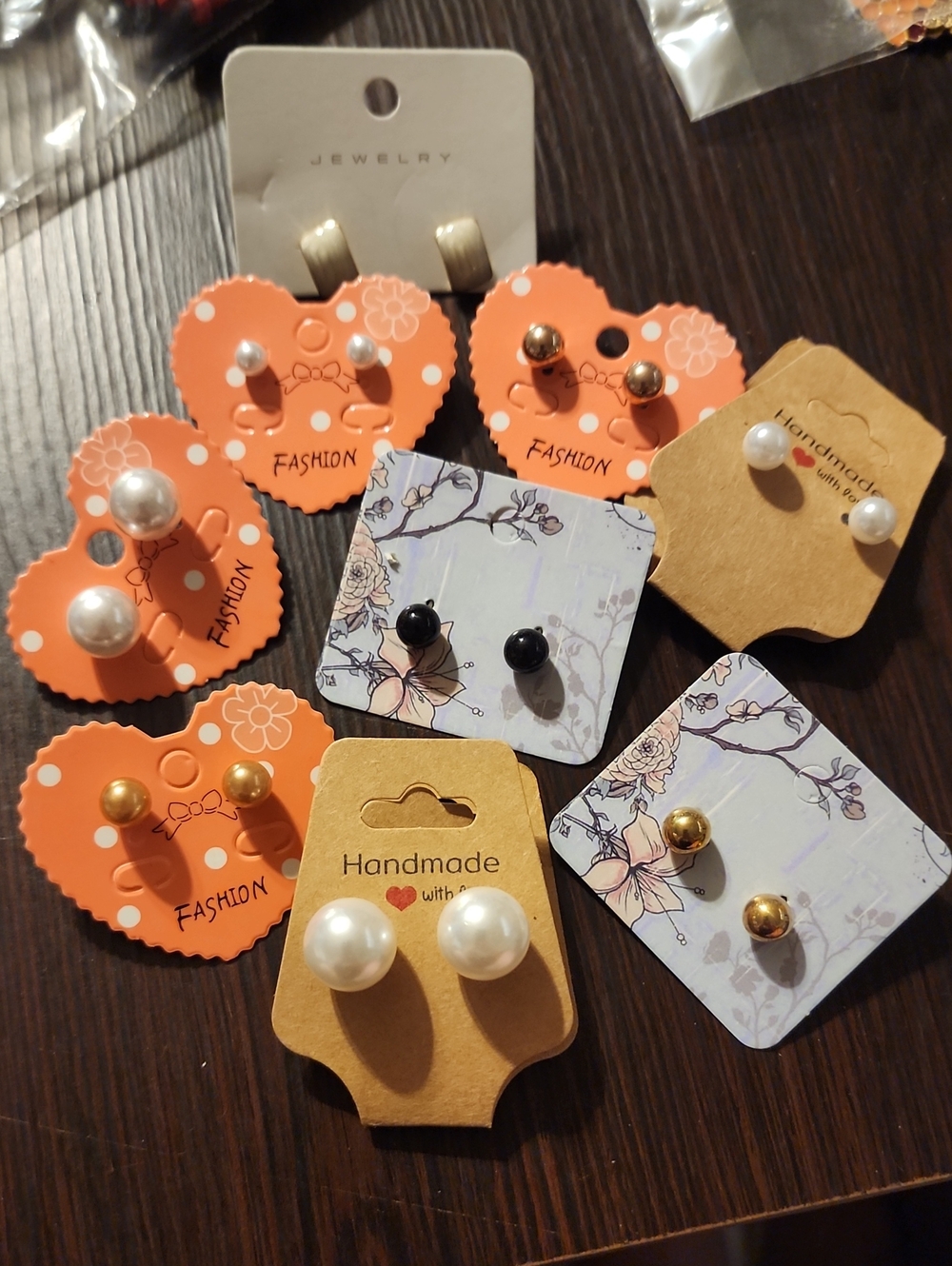 Pearl and Gold Stud Earring Set - White and Gold 9 Pair